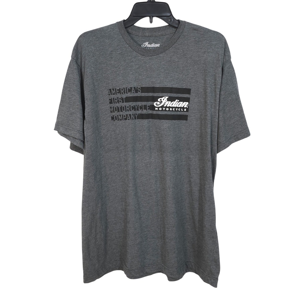 Indian Motorcycle Mens XL Graphic T-Shirt Charcoal Grey Americas First Logo Tee